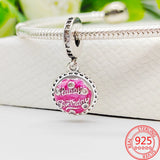 925 Silver Pink Enamel Cake Pendant Heart Charm Bracelet DIY Women's Gift
