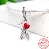 925 Silver Pink Enamel Cake Pendant Heart Charm Bracelet DIY Women's Gift