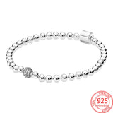 925 Silver Rose Barrel Buckle Beaded Pav? Bracelet