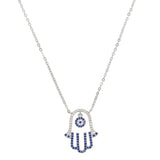 925 Silver Women Wedding Cz Luck Hamsa Hand Fatima Evil Eye Pendant Necklaces