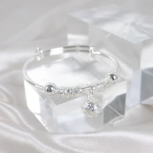 925 Silver Bells Ball Bangles Adjustable Bracelets Women Holiday Party Jewelry