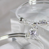 925 Silver Bells Ball Bangles Adjustable Bracelets Women Holiday Party Jewelry
