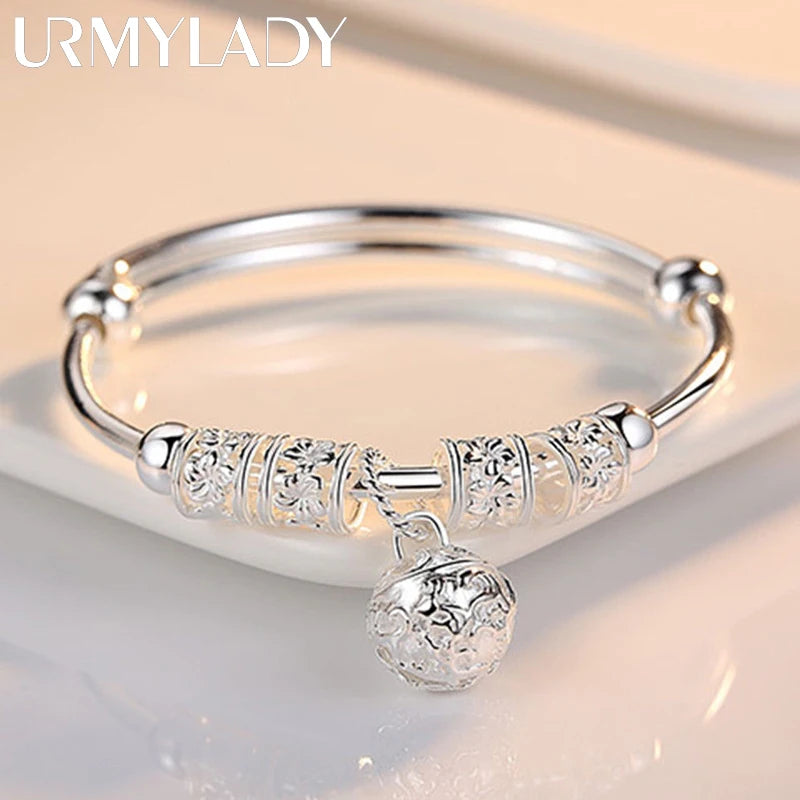 925 Silver Bell Ball Bangles Bracelets for Women