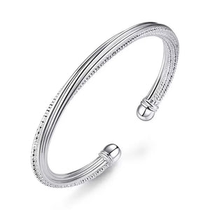 925 Silver Open Bead Bangle Bracelet Women Wedding Party Jewelry Charms
