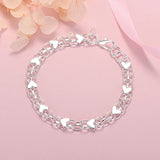 925 Silver Heart Bracelet for Women Wedding Party Christmas