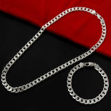 925 Silver 6MM Chain Bracelet Necklace Set for Wedding Party