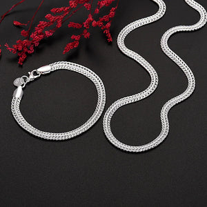 925 Silver 6MM Geometry Bracelet Necklace Set