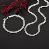 925 Silver 6MM Geometry Bracelet Necklace Set