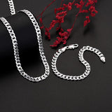 925 Sterling Silver 7MM Chain Bracelets Necklaces Set for Man Woman