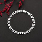 925 Sterling Silver 7MM Chain Bracelets Necklaces Set Party Wedding Jewelry