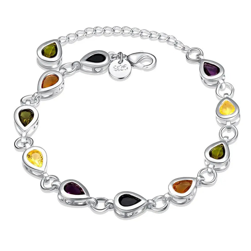 925 Silver Charm Bracelet Zircon Chain Crystal Stone Jewelry for Women