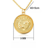 Zodiac Round Pattern Silver Pendant Necklace for Women