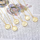 Zodiac Round Pattern Silver Pendant Necklace for Women