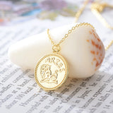 Zodiac Round Pattern Silver Pendant Necklace for Women