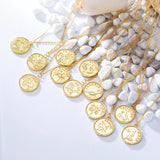 Zodiac Round Pattern Silver Pendant Necklace for Women