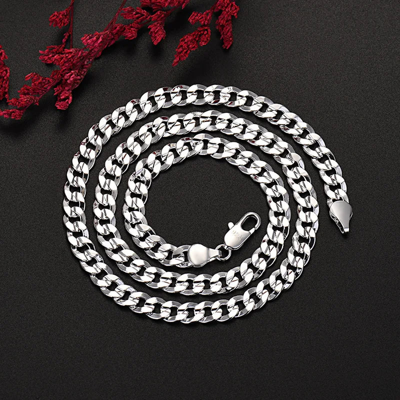 925 Sterling Silver 7MM Chain Necklace For Women - Christmas Party Jewelry