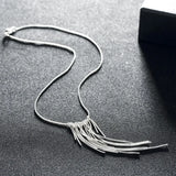 925 Silver Jewelry Set Tassel Necklace Earrings Party Wedding