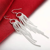 925 Silver Jewelry Set Tassel Necklace Earrings Party Wedding