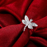 925 Silver Crystal Dragonfly Pendant Necklace Earrings Rings Set