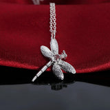 925 Silver Crystal Dragonfly Pendant Necklace Earrings Rings Set