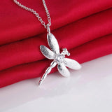 925 Silver Crystal Dragonfly Pendant Necklace Earrings Rings Set
