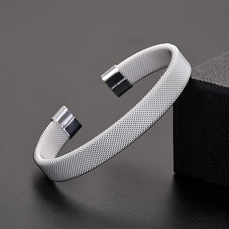 925 Sterling Silver Mesh Solid Lady Bangle Bracelet Wedding Jewelry
