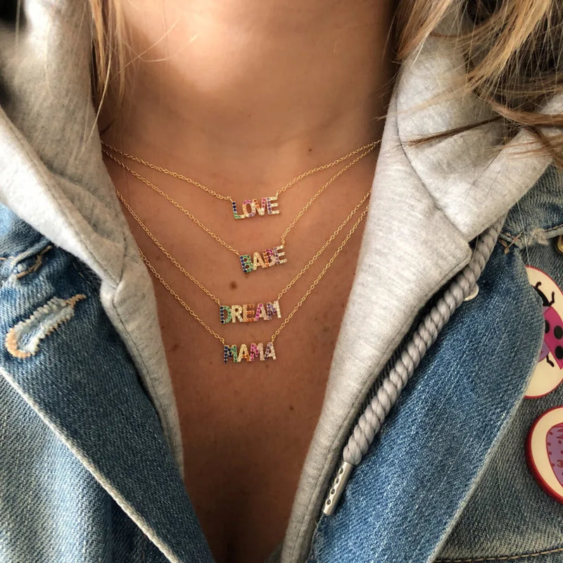 925 Silver Colorful CZ MAMA LOVE DREAM Necklace
