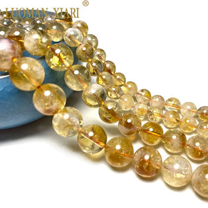 100% Natural Yellow Citrine Loose Round Gem Stone Beads 15''