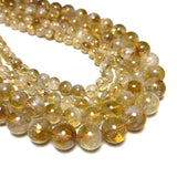 100% Natural Yellow Citrine Loose Round Gem Stone Beads 15''