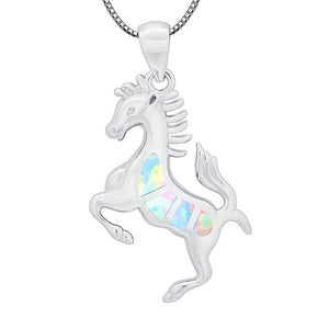 Fire Opal Horse Pendant Necklace for Women Girls