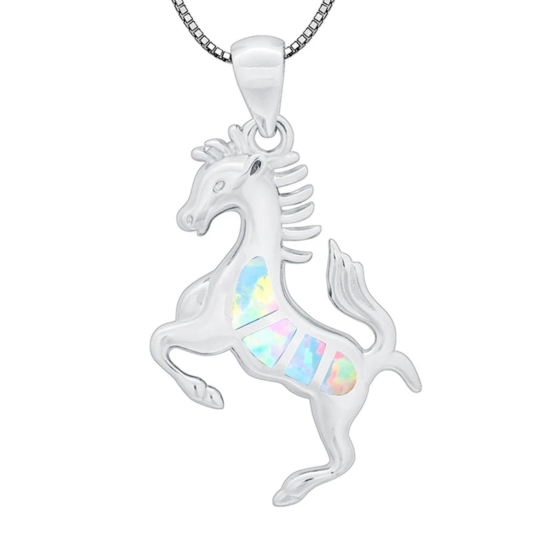 Fire Opal Horse Pendant Necklace for Women Girls
