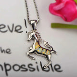 Fire Opal Horse Pendant Necklace for Women Girls