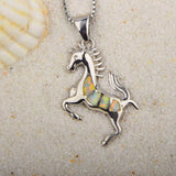 Fire Opal Horse Pendant Necklace for Women Girls