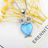 Fire Opal Owl Sterling Silver Pendant for Women