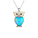 Fire Opal Owl Sterling Silver Pendant for Women