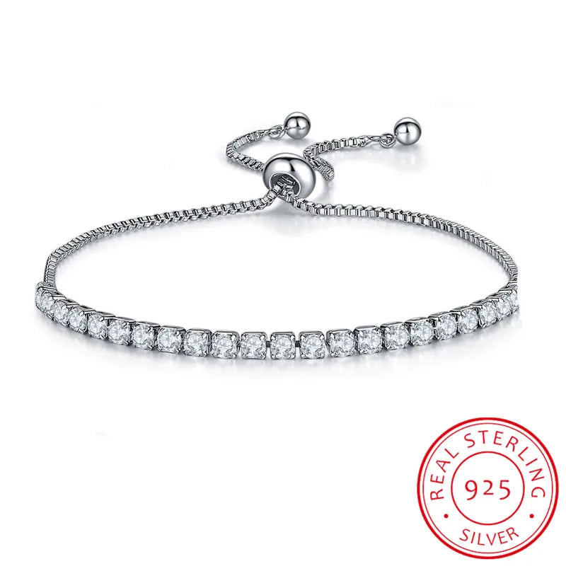 Charm Bracelet Women 925 Silver CZ Beads Tennis Bracelet Adjustable