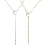 925 Silver CZ Lobster Clasp Paper Clip Chain Lariat Necklace