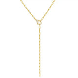 925 Silver CZ Lobster Clasp Paper Clip Chain Lariat Necklace