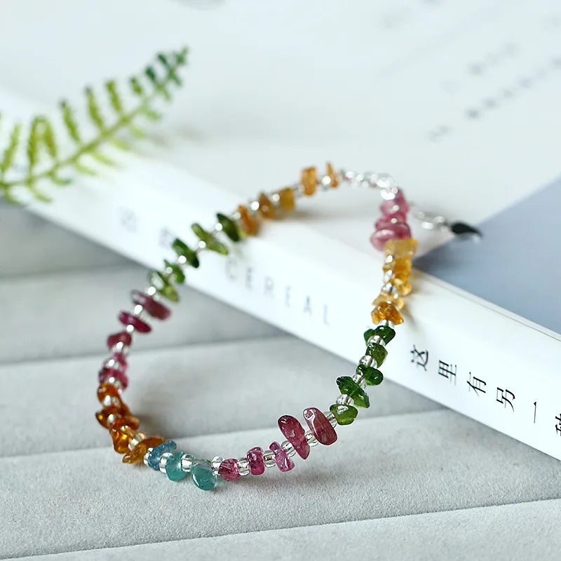 Colorful Tourmaline Gem Stone Bracelet 925 Silver Jewelry