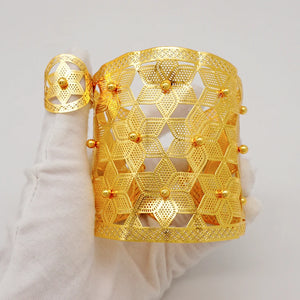Dubai Chain Cuff Flower Bangle Ring Set for Women