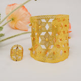 Dubai Chain Cuff Flower Bangle Ring Set for Women