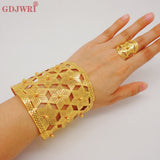 Dubai Chain Cuff Flower Bangle Ring Set for Women