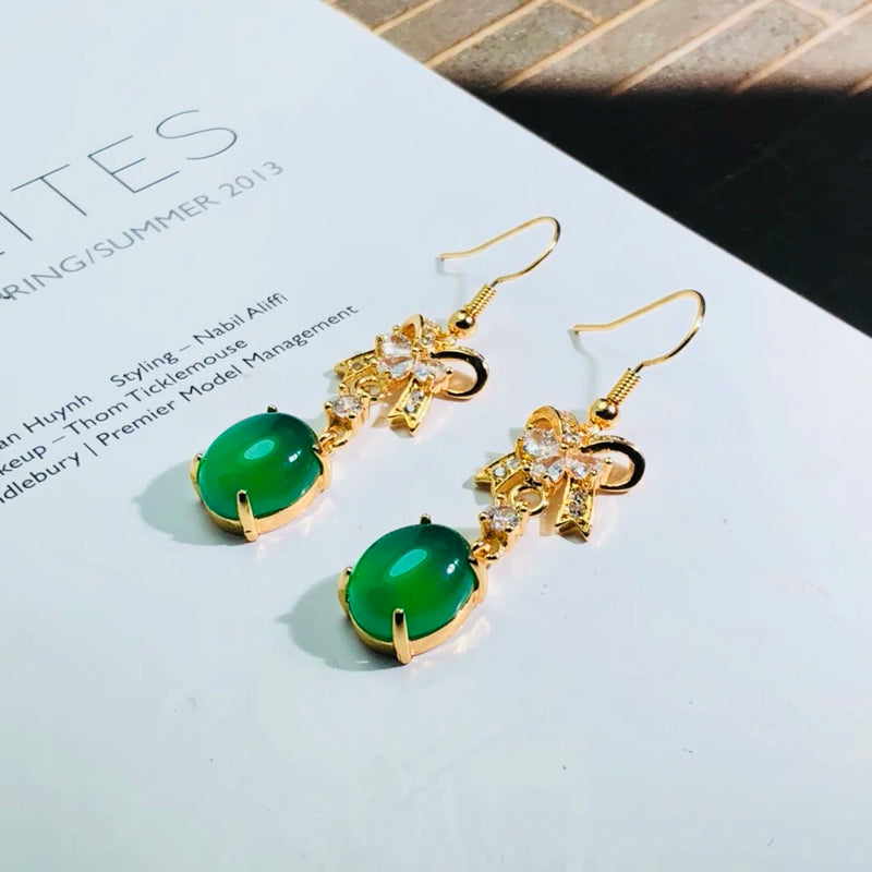 Emerald Agate Chalcedony 925 Sterling Silver Earrings
