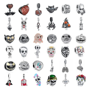 Europe s925 Silver Halloween Skull Pendant Charms Fit Bracelet DIY Accessories