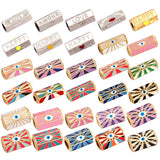 Evil Eye Beads Stripe Tube, Brass Based Metal Spacer Beads
