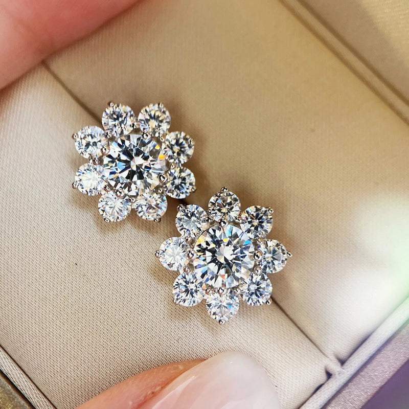 Fine Flower 1ct Lab Diamond cz Stud Earring Real Filled Party Wedding Earrings