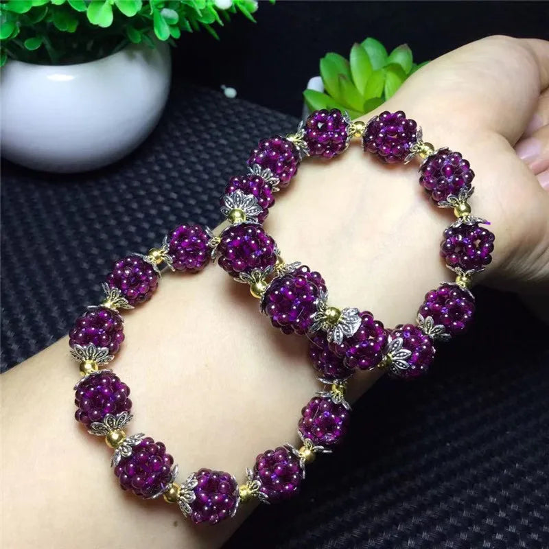 Garnet Purple Yawu Bracelet Natural Stone 11mm Bead Tibetan Silver