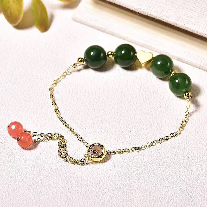 Green Natural Stone Bracelet 10mm Round Beads Beauty for Women Girl Year Gift
