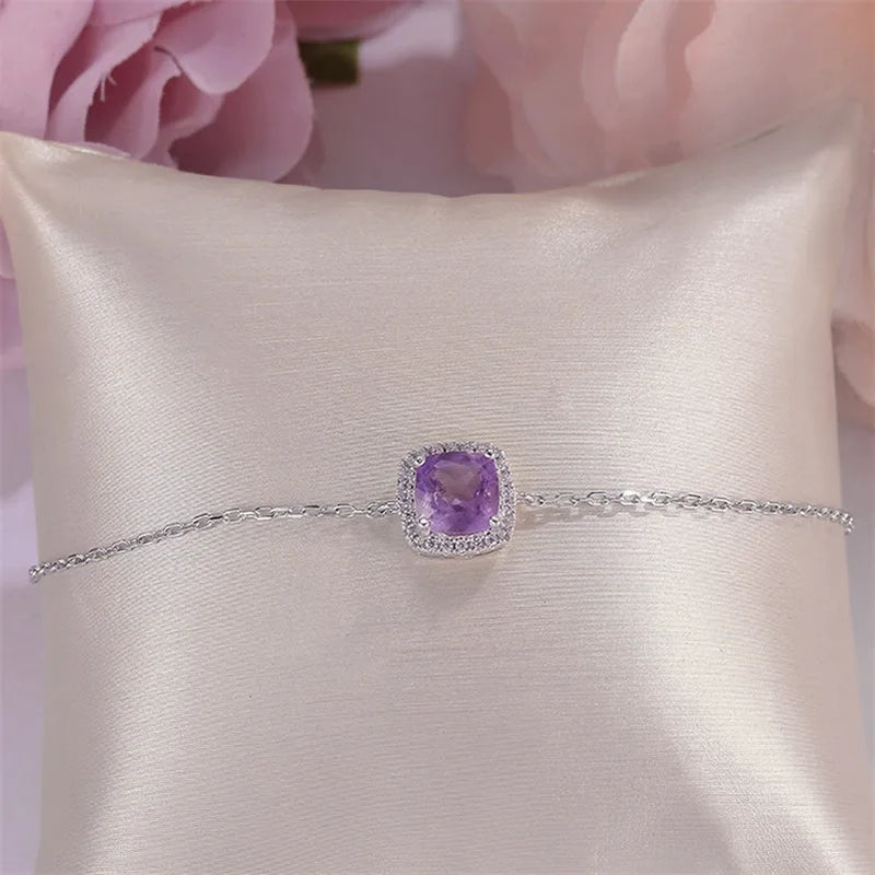 Natural 1.75ct Amethyst Bracelet Solid 925 Silver Purple Gemstone Plated