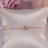 Silver Bracelet Women Rose Quartz Oval Pink Gemstone Charm CCHI023